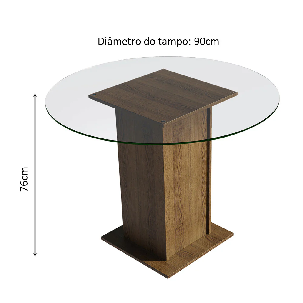 Conjunto Sala de Jantar Madesa Nanda Mesa Tampo de Vidro Redondo 4 Cadeiras Rustic/Preto - Image 3