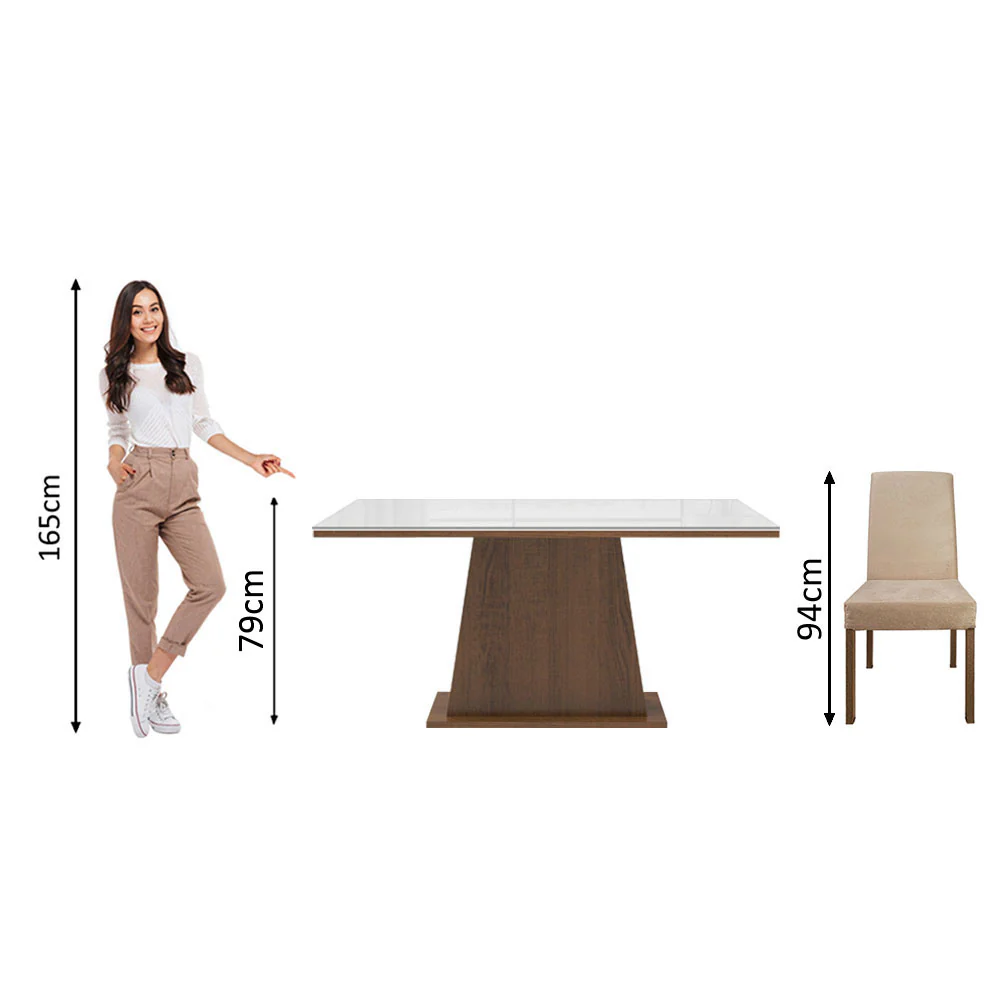 Conjunto Sala de Jantar Madesa Patricia Mesa Tampo de Vidro com 6 Cadeiras Rustic/Branco/Imperial - Image 8