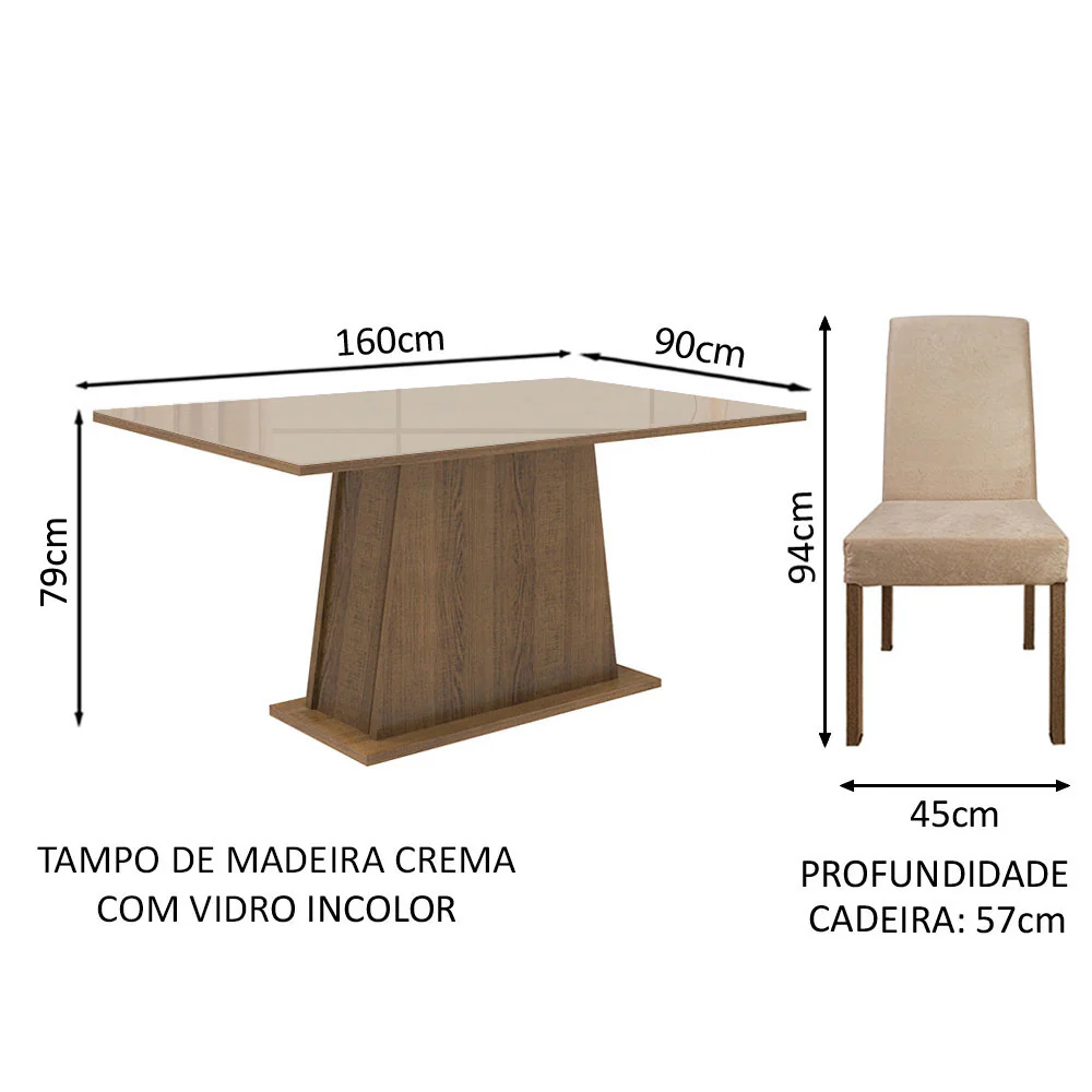 Conjunto Sala de Jantar Madesa Patricia Mesa Tampo de Vidro com 6 Cadeiras Rustic/Crema/Imperial - Image 3