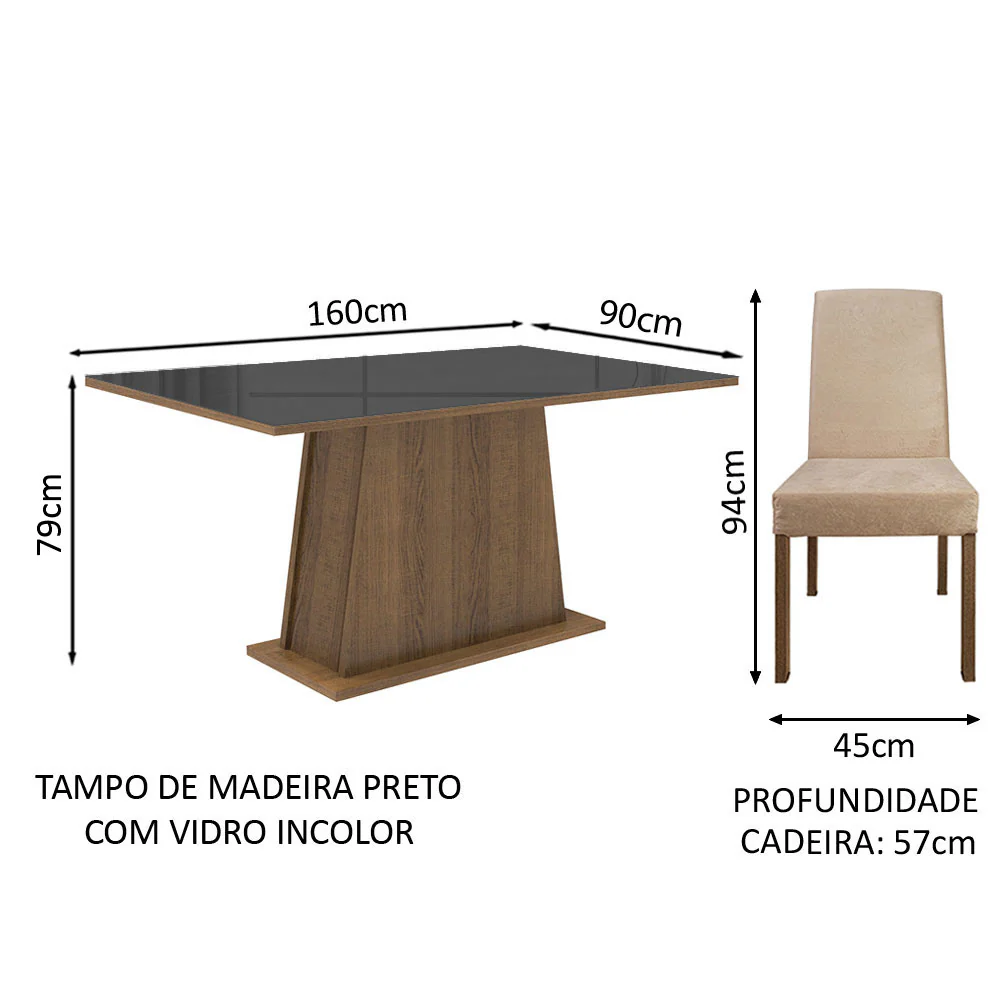 Conjunto Sala de Jantar Madesa Sabrina Mesa Tampo de Vidro com 4 Cadeiras Rustic/Preto/Imperial - Image 3