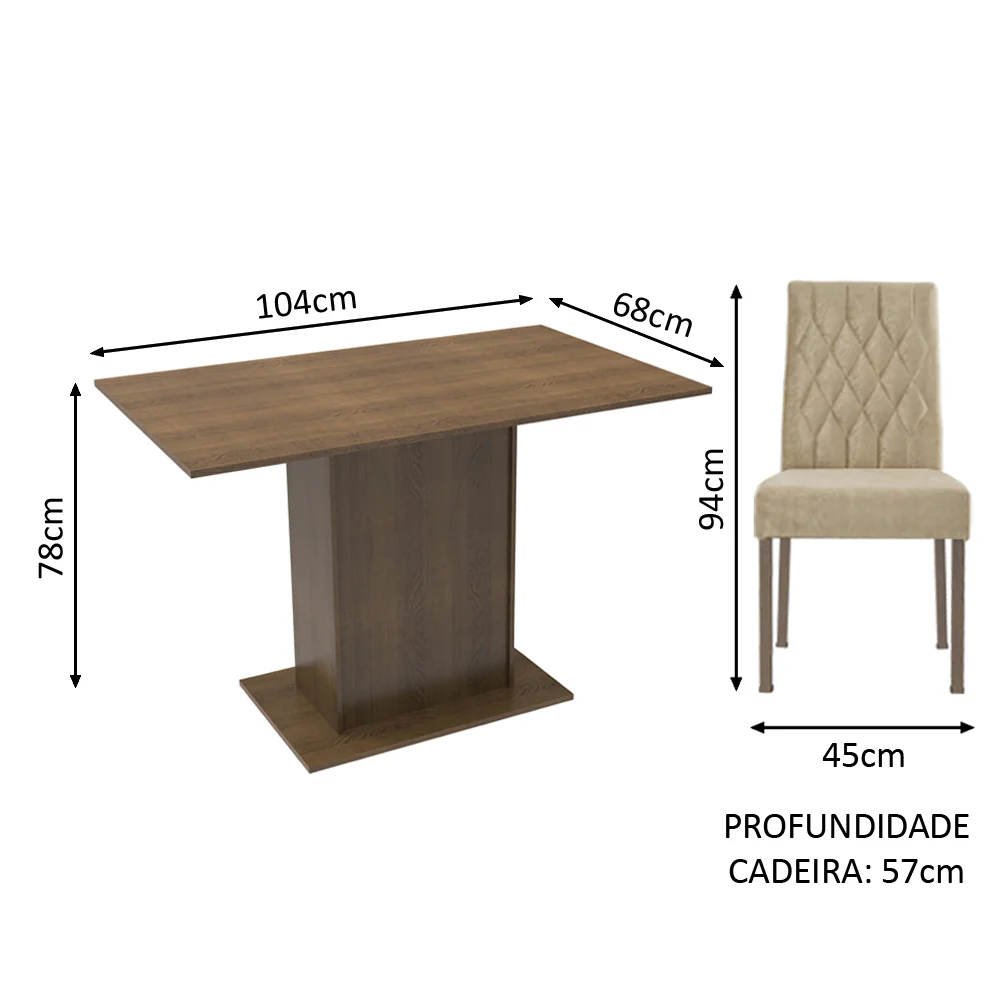 Conjunto Sala de Jantar Mesa Tampo de Madeira 2 Cadeiras Rustic/Imperial Tainá Madesa - Image 3