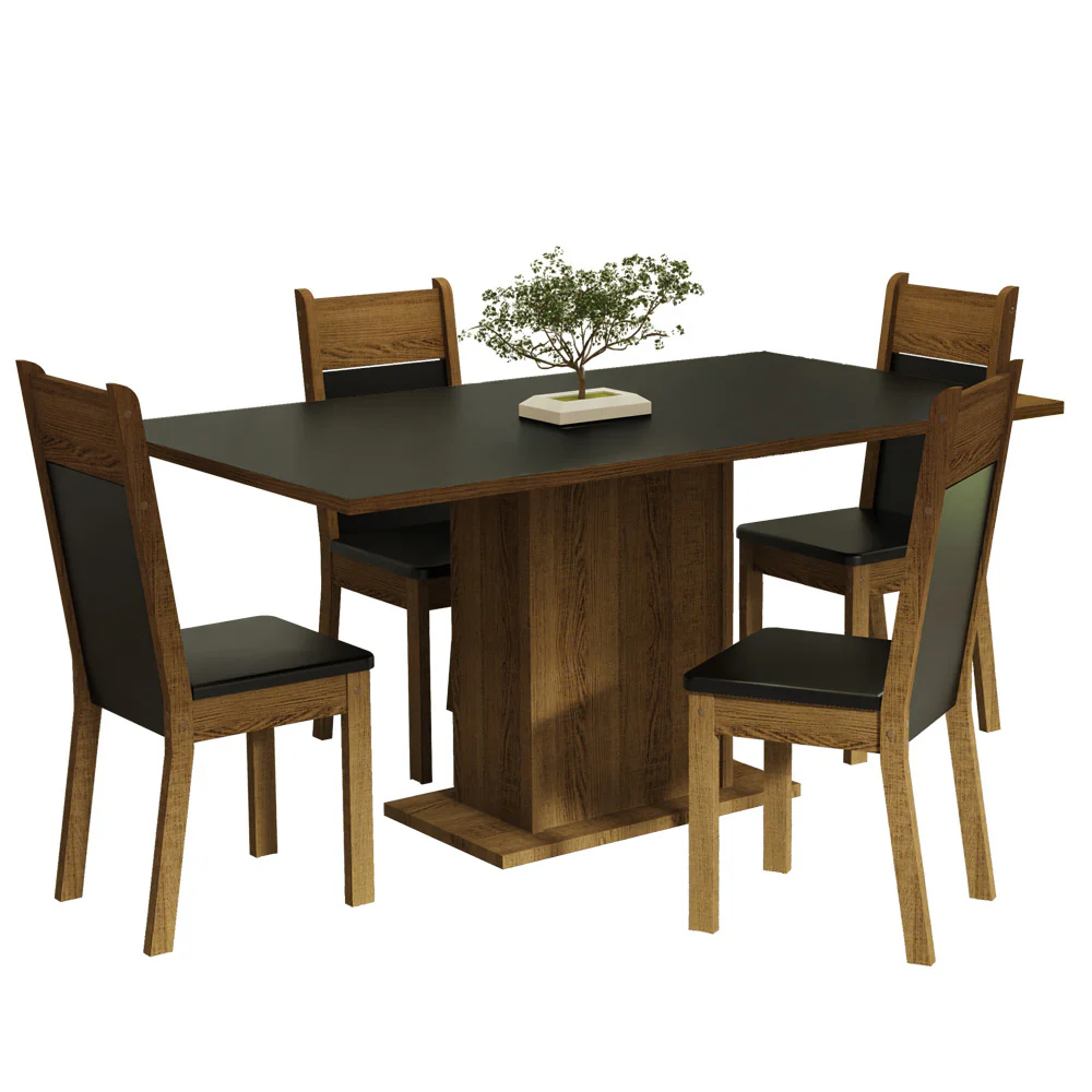 Conjunto Sala de Jantar Mesa Tampo de Madeira 4 Cadeiras Preto/Rustic Elisa Madesa - Image 2