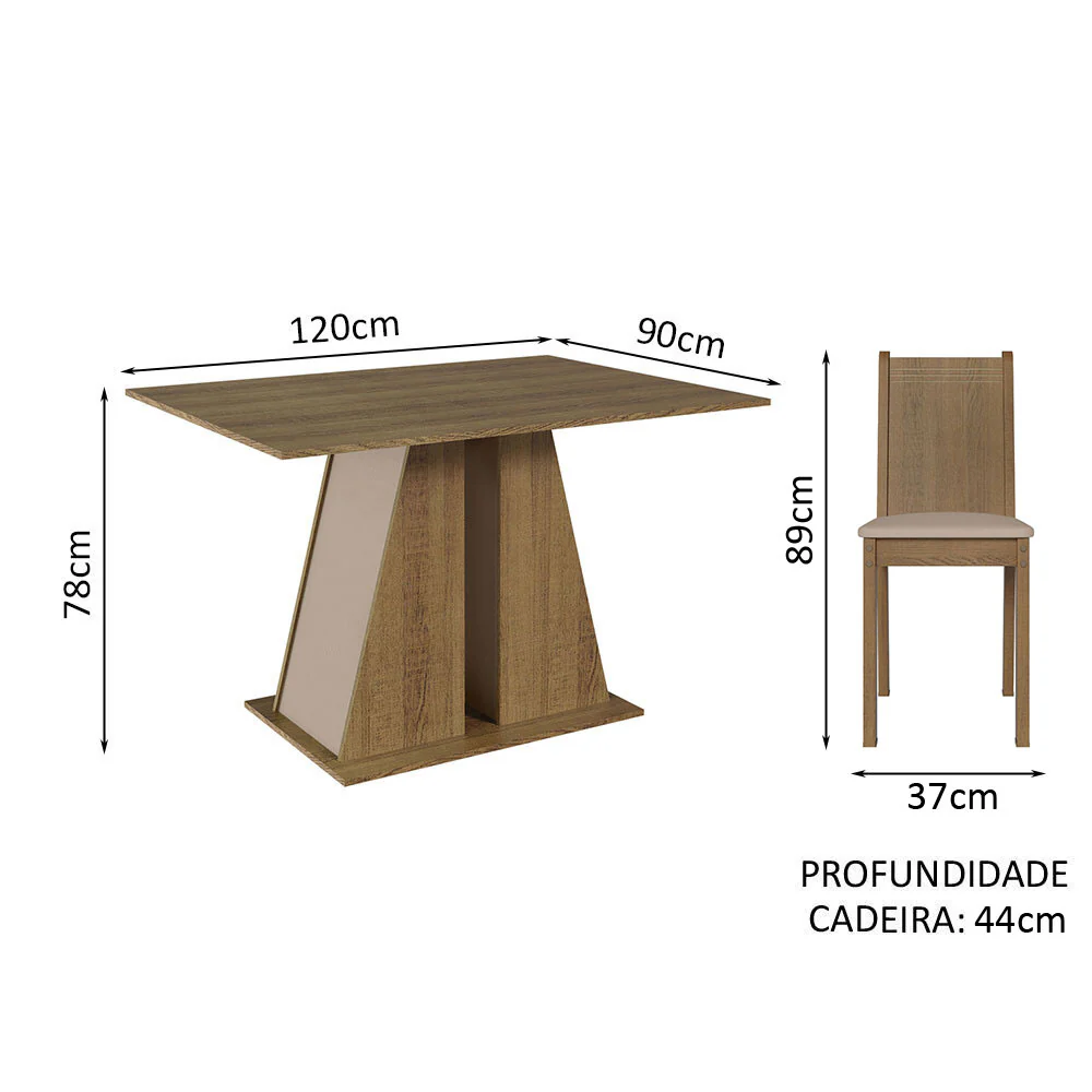 Conjunto Sala de Jantar Mesa Tampo de Madeira 4 Cadeiras Rustic/Crema/Bege Marilyn Madesa - Image 3