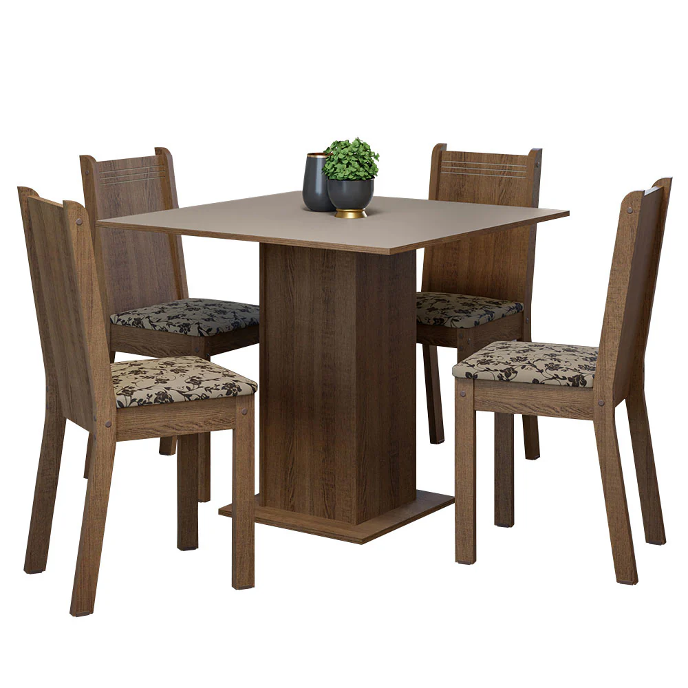 Conjunto Sala de Jantar Mesa Tampo de Madeira 4 Cadeiras Rustic/Crema/Bege Marrom Samara Madesa - Image 2