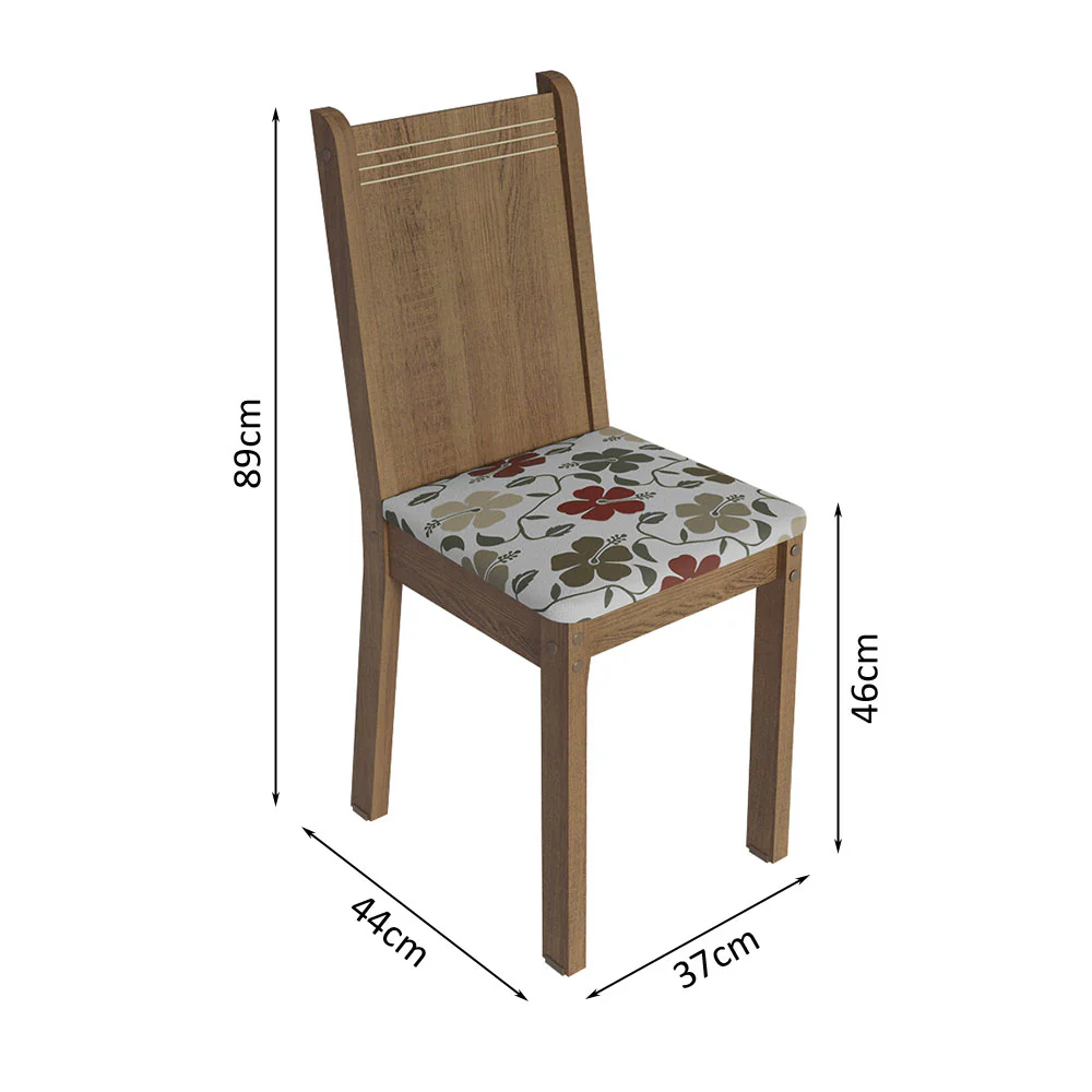 Conjunto Sala de Jantar Mesa Tampo de Madeira 4 Cadeiras Rustic/Crema/Floral Hibiscos Samara Madesa - Image 3