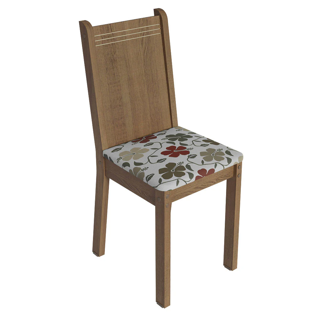 Conjunto Sala de Jantar Mesa Tampo de Madeira 4 Cadeiras Rustic/Crema/Hibiscos Marilyn Madesa - Image 7