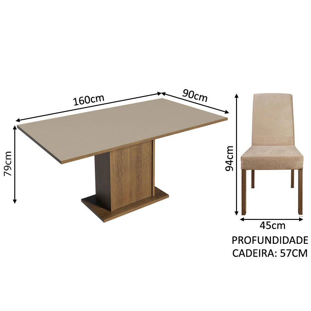 Conjunto Sala de Jantar Mesa Tampo de Madeira 4 Cadeiras Rustic/Crema/Imperial Keila Madesa - Image 3