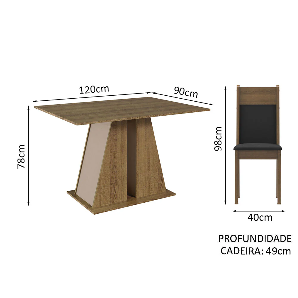 Conjunto Sala de Jantar Mesa Tampo de Madeira 4 Cadeiras Rustic/Crema/Preto Angel Madesa - Image 3