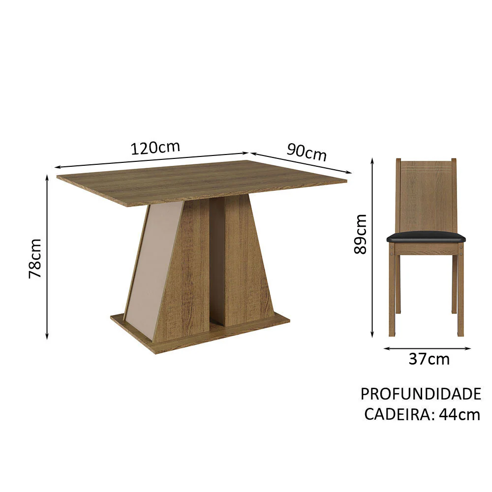 Conjunto Sala de Jantar Mesa Tampo de Madeira 4 Cadeiras Rustic/Crema/Preto Marilyn Madesa - Image 3