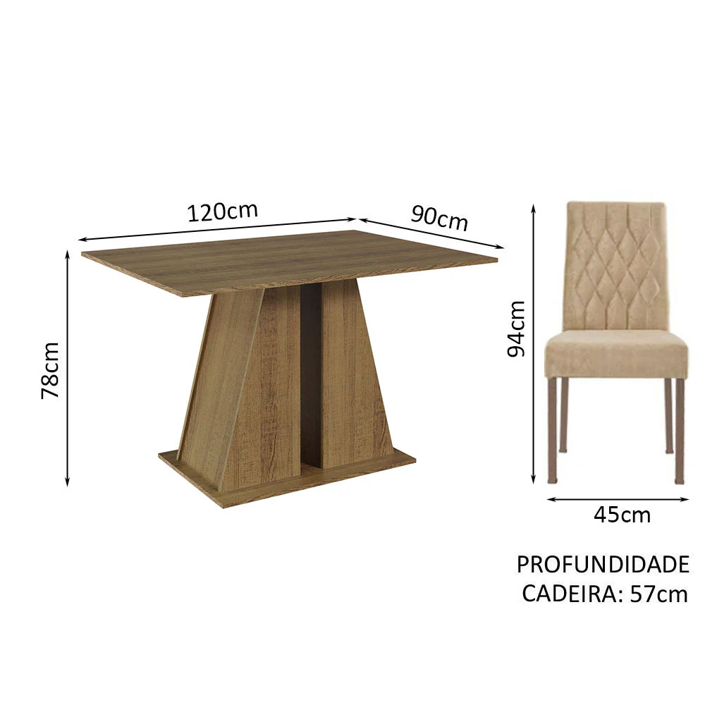Conjunto Sala de Jantar Mesa Tampo de Madeira 4 Cadeiras Rustic/Imperial Gisele Madesa - Image 3