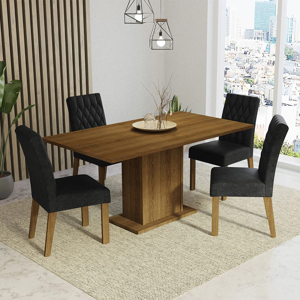 Conjunto Sala de Jantar Mesa Tampo de Madeira 4 Cadeiras Rustic/Oxford Cindy Madesa