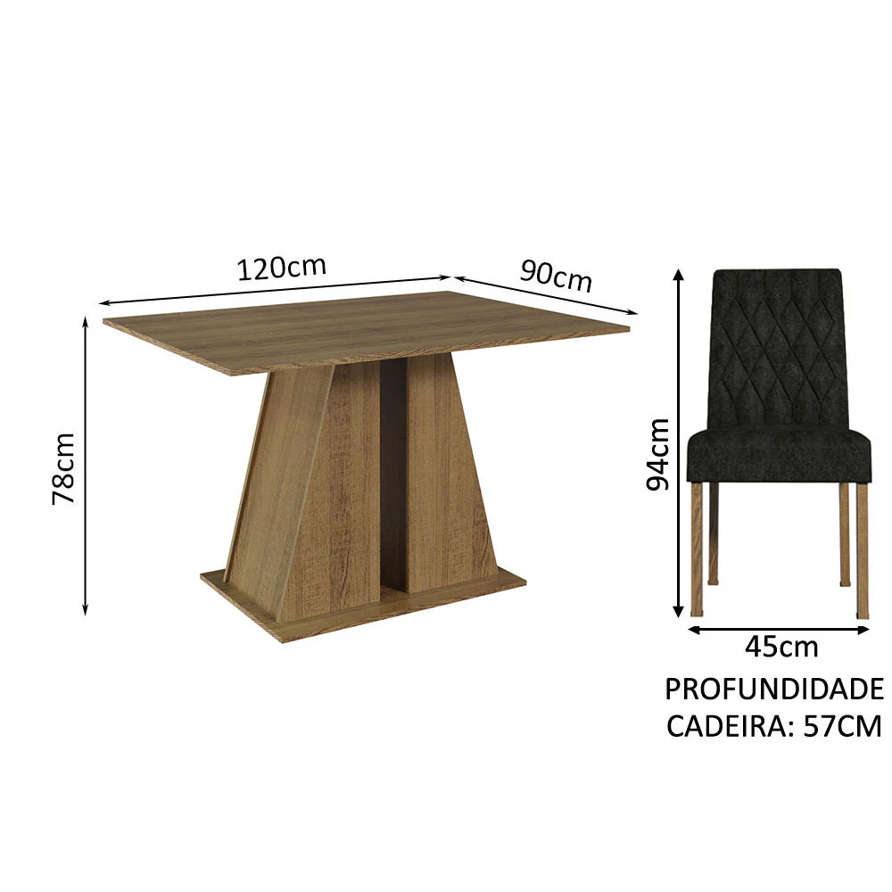 Conjunto Sala de Jantar Mesa Tampo de Madeira 4 Cadeiras Rustic/Oxford Gisele Madesa - Image 3