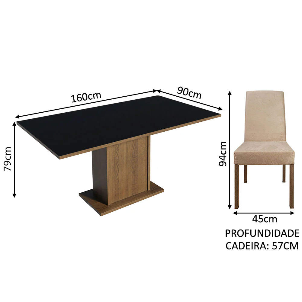 Conjunto Sala de Jantar Mesa Tampo de Madeira 4 Cadeiras Rustic/Preto/Imperial Keila Madesa - Image 3