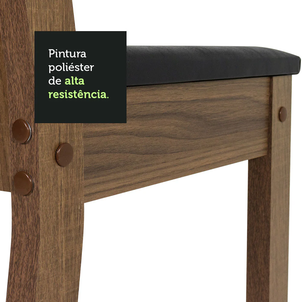 Conjunto Sala de Jantar Mesa Tampo de Madeira 4 Cadeiras Rustic/Preto Marilyn Madesa - Image 9