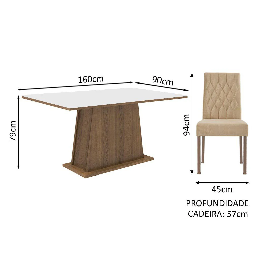 Conjunto Sala de Jantar Mesa Tampo de Madeira 6 Cadeiras Rustic/Branco/Imperial Britney Madesa - Image 7
