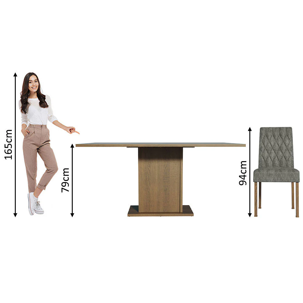 Conjunto Sala de Jantar Mesa Tampo de Madeira 6 Cadeiras Rustic/Cinza/Silver Hanna Madesa - Image 7