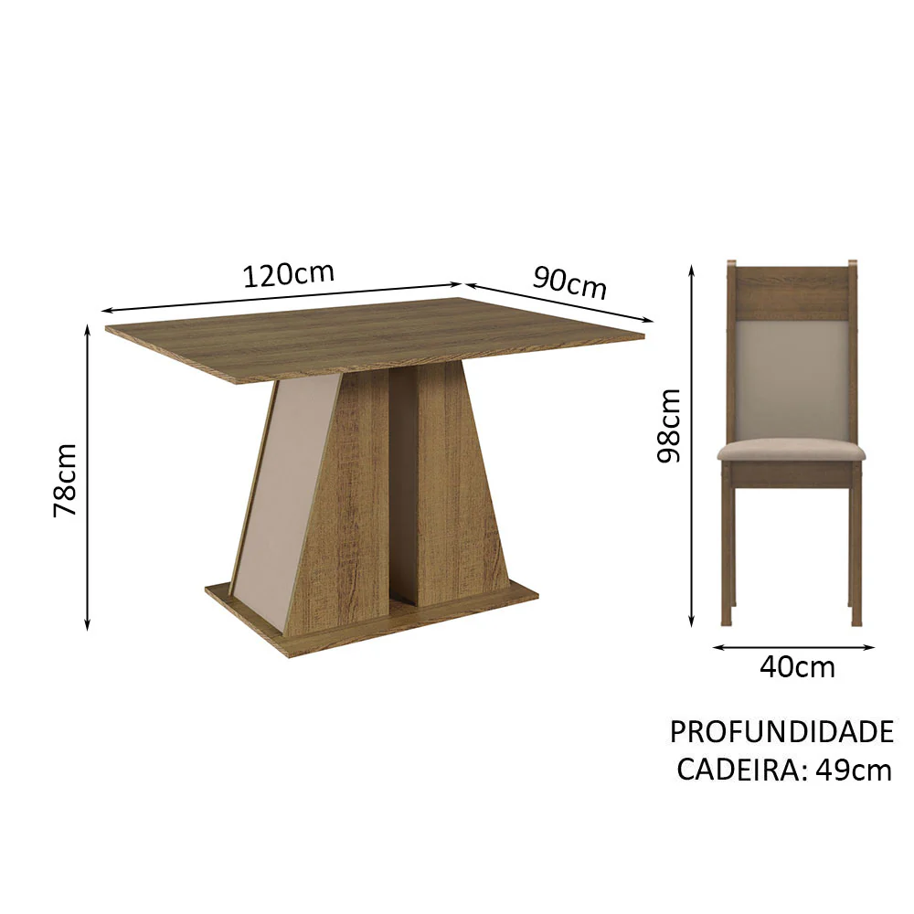 Conjunto Sala de Jantar Mesa Tampo de Madeira 6 Cadeiras Rustic/Crema/Bege Beverly Madesa - Image 3