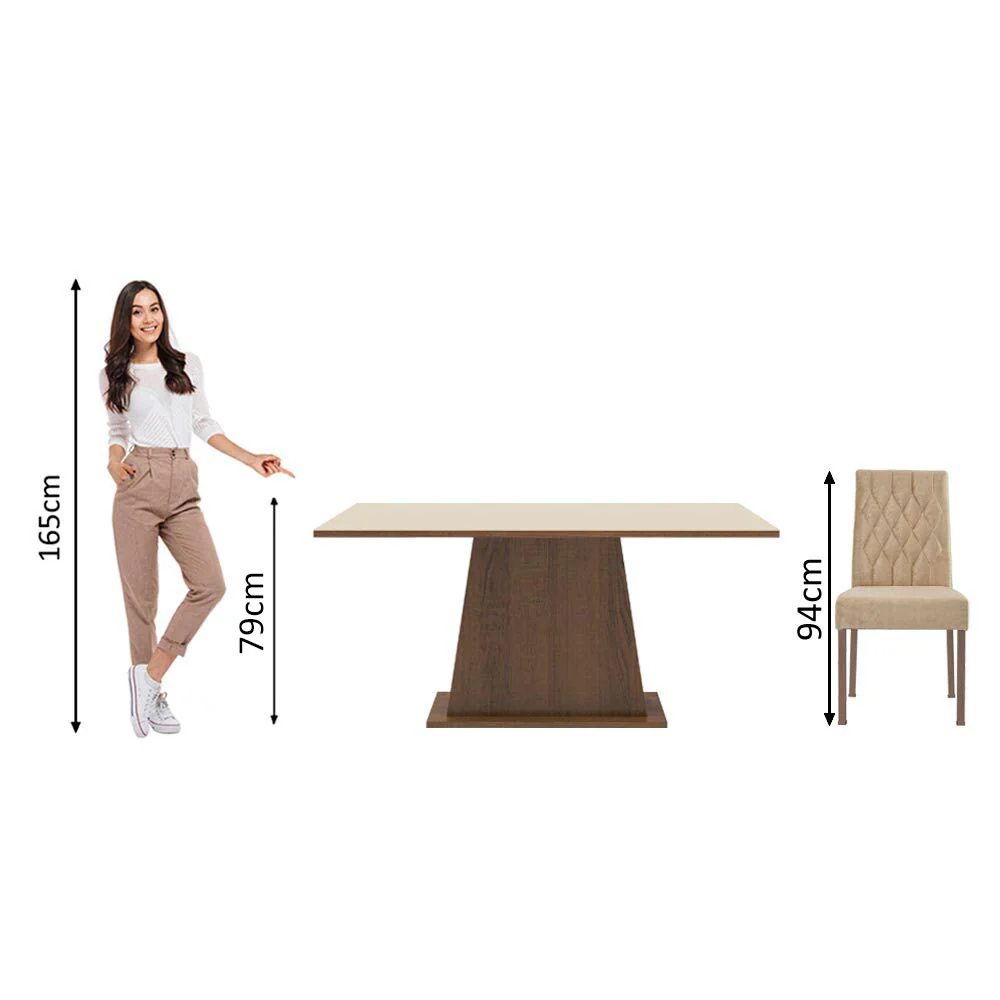 Conjunto Sala de Jantar Mesa Tampo de Madeira 6 Cadeiras Rustic/Crema/Imperial Britney Madesa - Image 8
