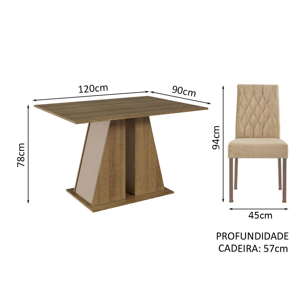 Conjunto Sala de Jantar Mesa Tampo de Madeira 6 Cadeiras Rustic/Crema/Imperial Fabiana Madesa - Image 3