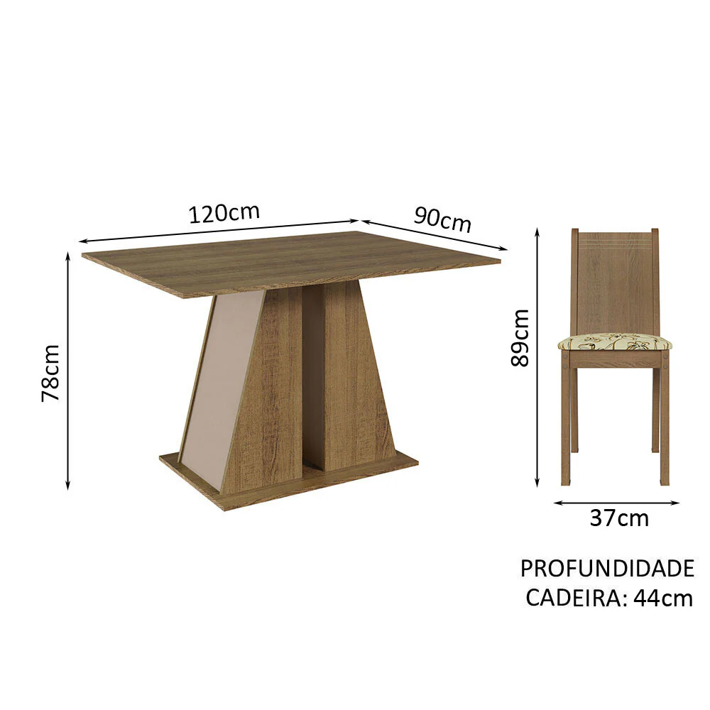 Conjunto Sala de Jantar Mesa Tampo de Madeira 6 Cadeiras Rustic/Crema/Lírio Bege Sharon Madesa - Image 3