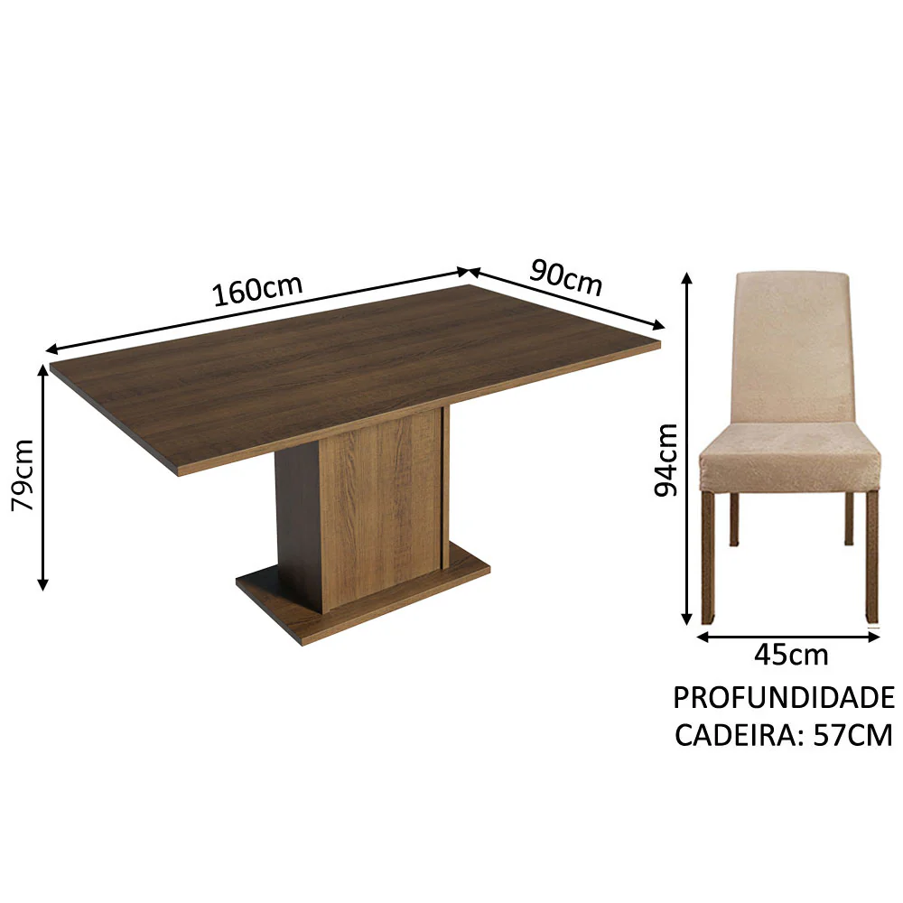 Conjunto Sala de Jantar Mesa Tampo de Madeira 6 Cadeiras Rustic/Imperial Renata Madesa - Image 3
