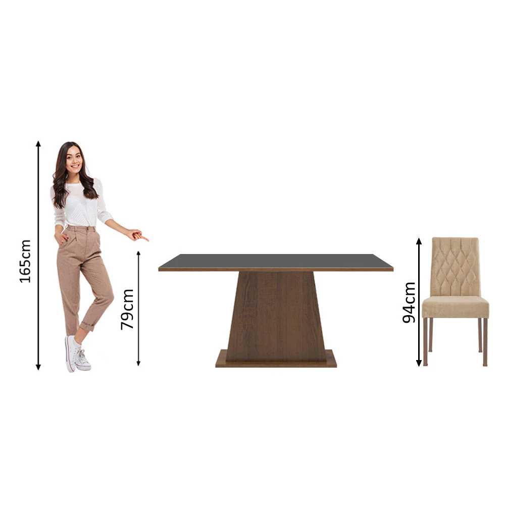 Conjunto Sala de Jantar Mesa Tampo de Madeira 6 Cadeiras Rustic/Preto/Imperial Britney Madesa - Image 8