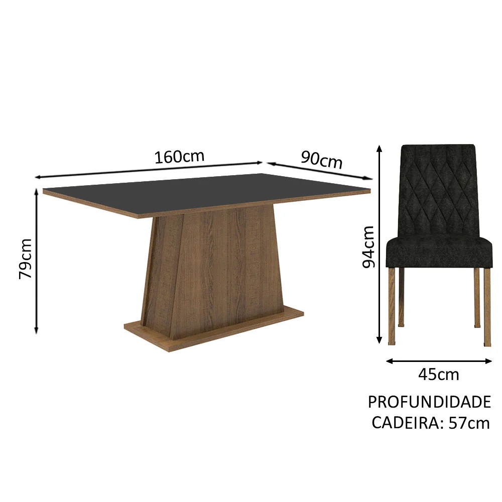 Conjunto Sala de Jantar Mesa Tampo de Madeira 6 Cadeiras Rustic/Preto/Oxford Britney Madesa - Image 3