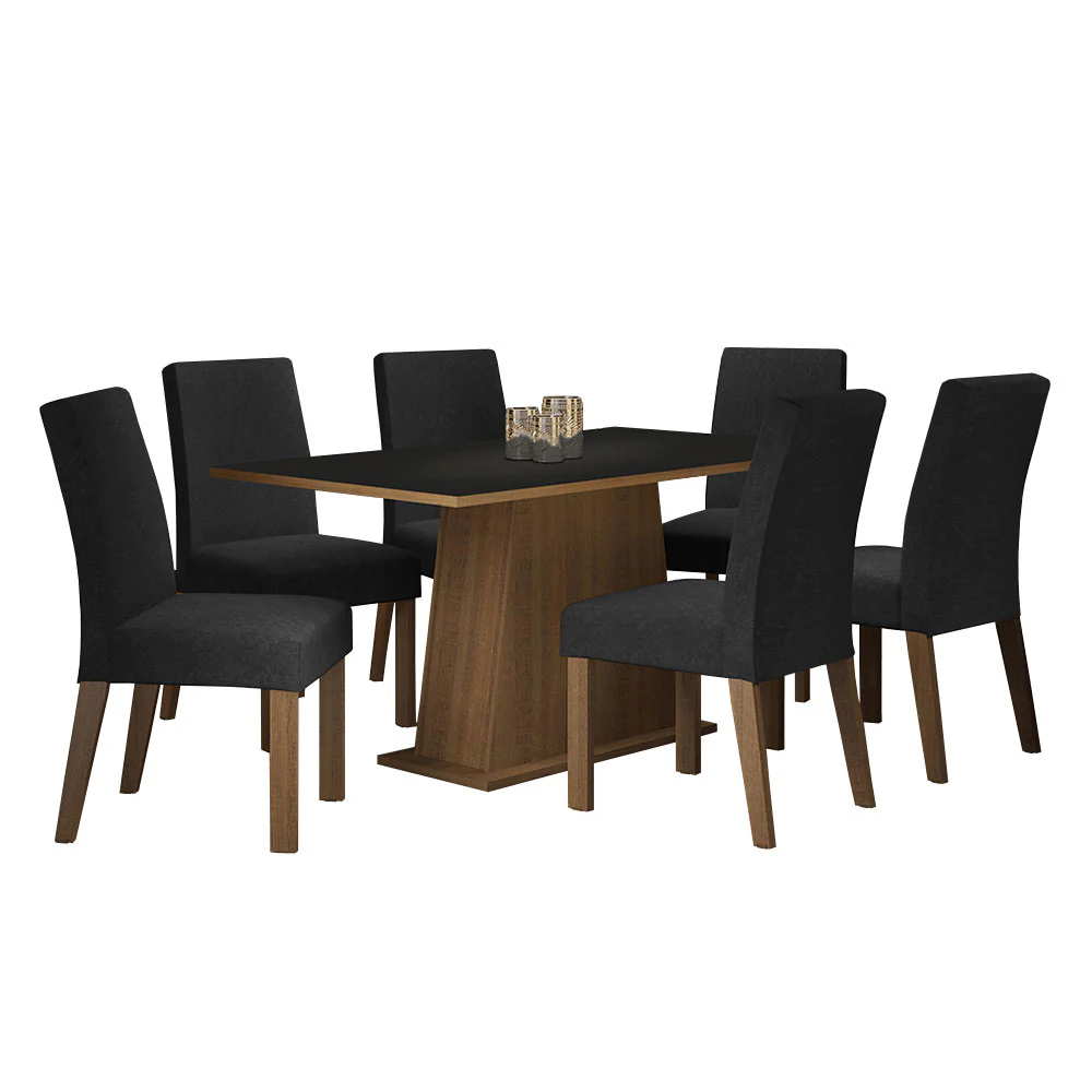 Conjunto Sala de Jantar Mesa Tampo de Madeira 6 Cadeiras Rustic/Preto/Oxford Luciana Madesa - Image 2