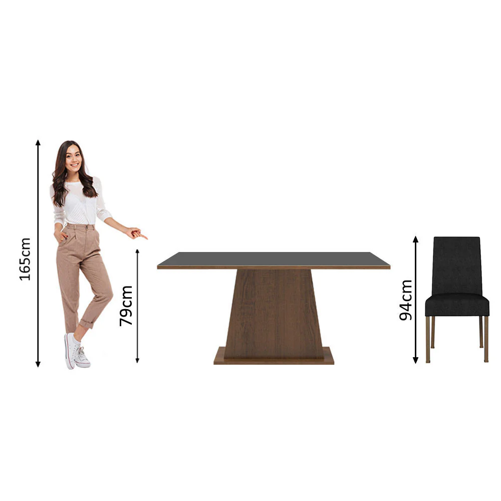 Conjunto Sala de Jantar Mesa Tampo de Madeira 6 Cadeiras Rustic/Preto/Oxford Luciana Madesa - Image 4