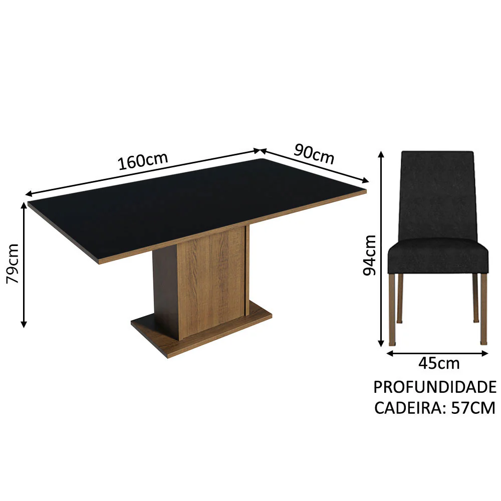 Conjunto Sala de Jantar Mesa Tampo de Madeira 6 Cadeiras Rustic/Preto/Oxford Renata Madesa - Image 3