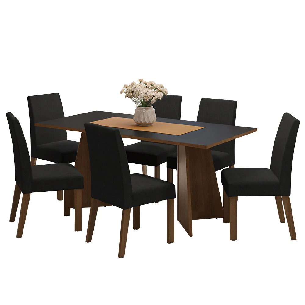 Conjunto Sala de Jantar Mesa Tampo de Madeira 6 Cadeiras Rustic/Preto/Oxford Simone Madesa - Image 2
