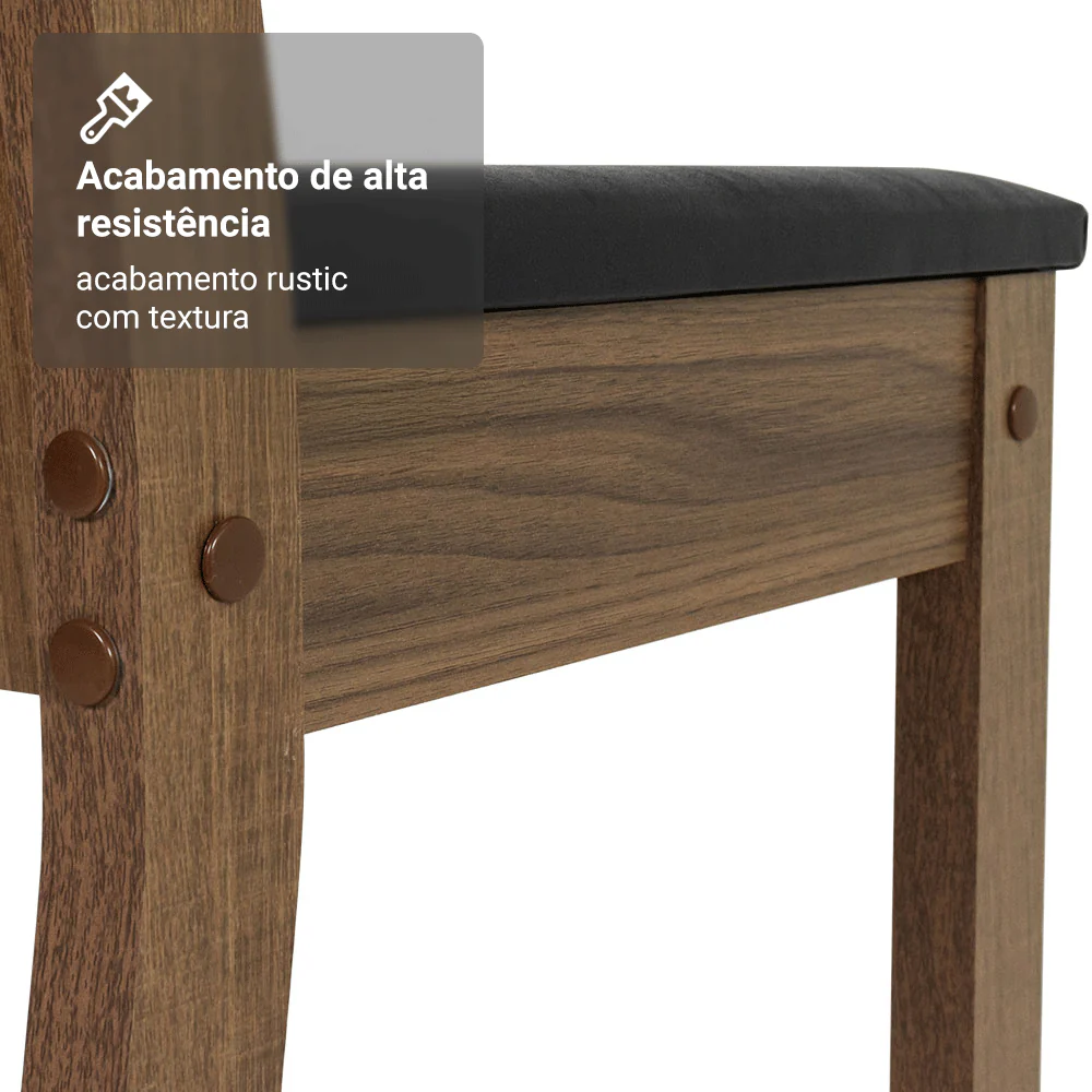 Conjunto Sala de Jantar Mesa Tampo de Vidro 4 Cadeiras Preto/Rustic Camélia Madesa - Image 5