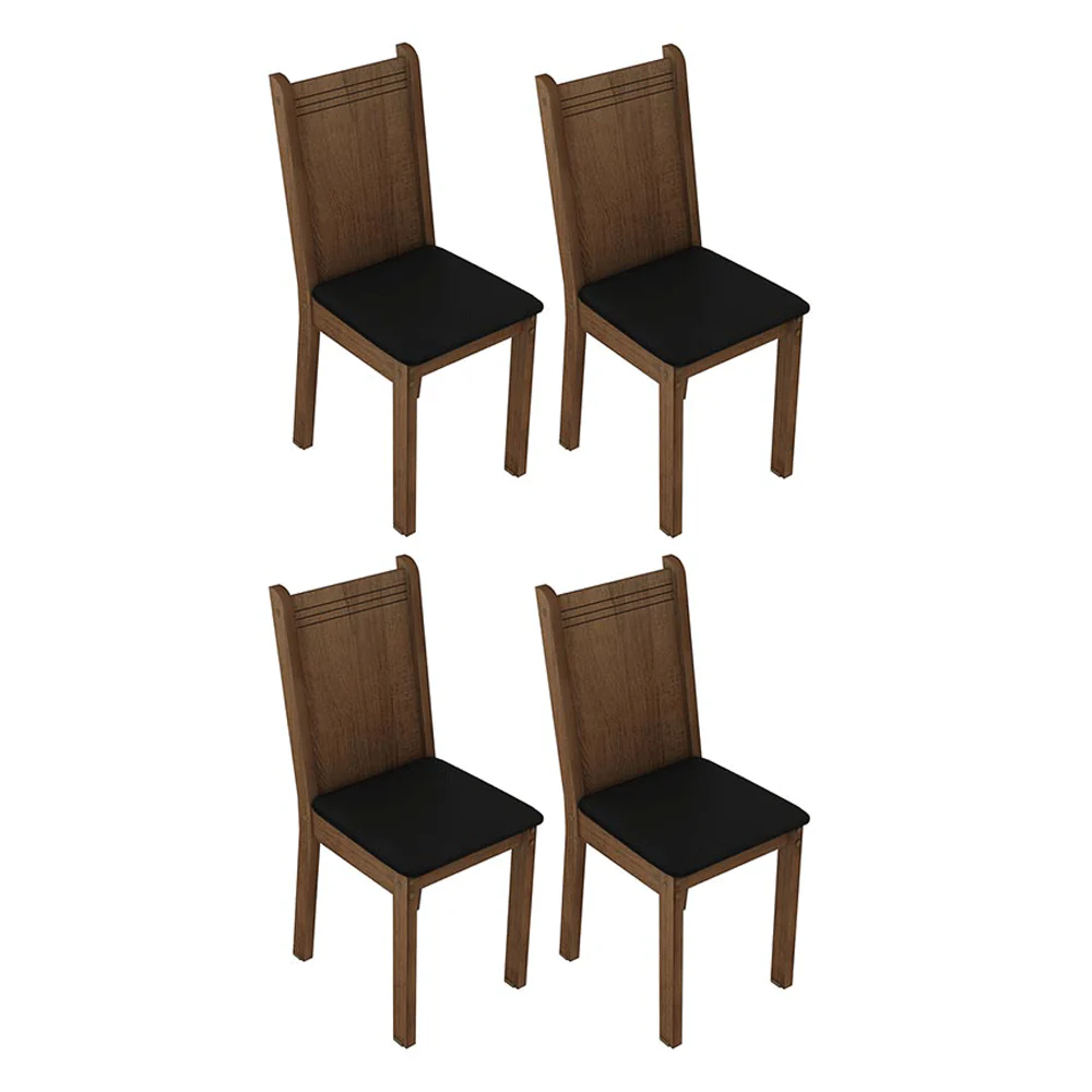 Conjunto Sala de Jantar Mesa Tampo de Vidro 4 Cadeiras Preto/Rustic Camélia Madesa - Image 9
