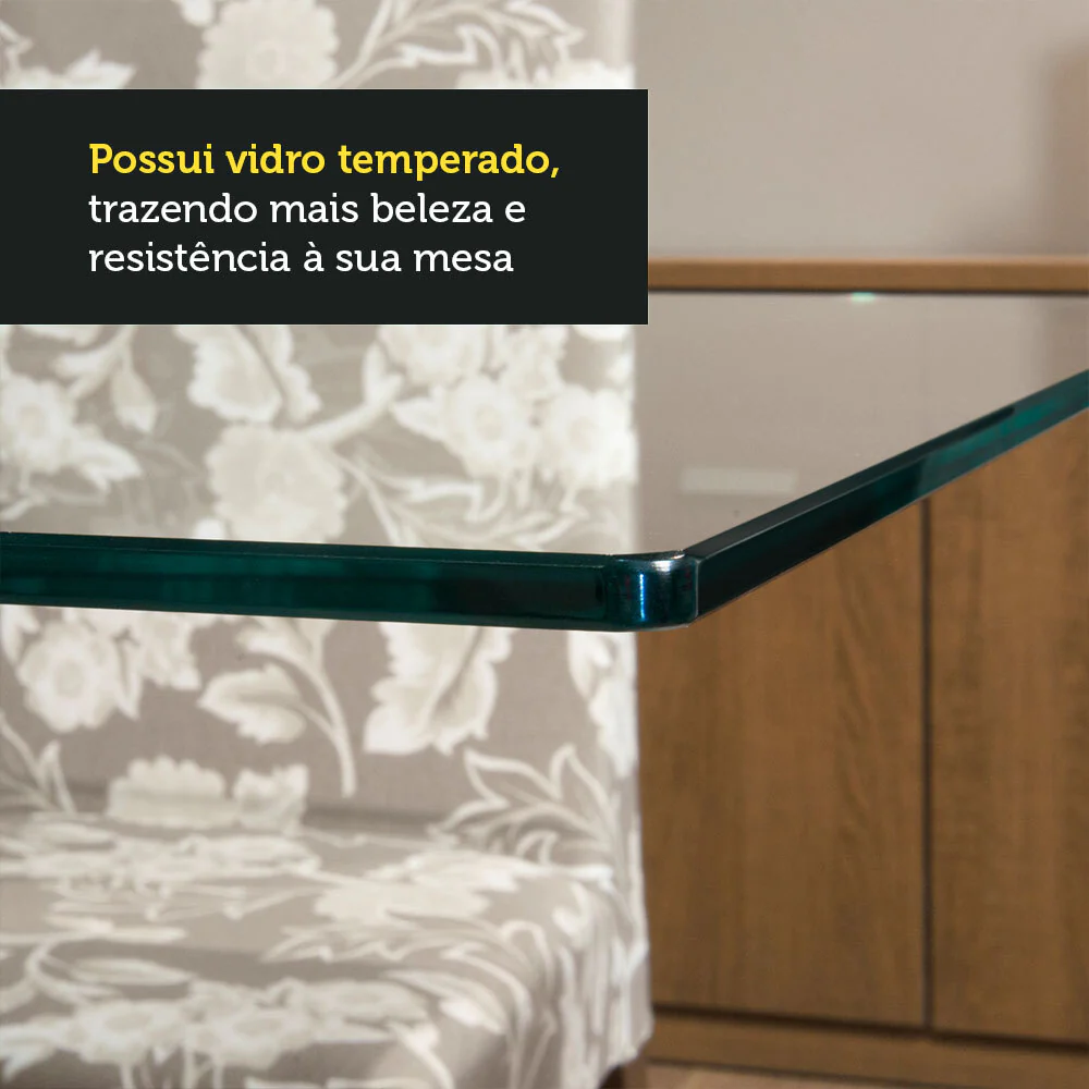Conjunto Sala de Jantar Mesa Tampo de Vidro 4 Cadeiras Rustic/Branco/Imperial Avril Madesa - Image 9