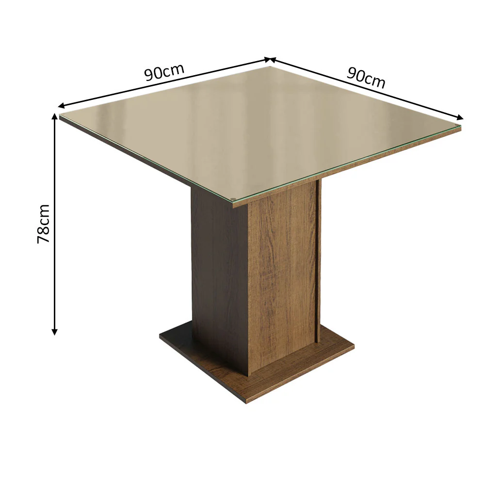 Conjunto Sala de Jantar Mesa Tampo de Vidro 4 Cadeiras Rustic/Crema/Bege Marrom Tifani Madesa - Image 4
