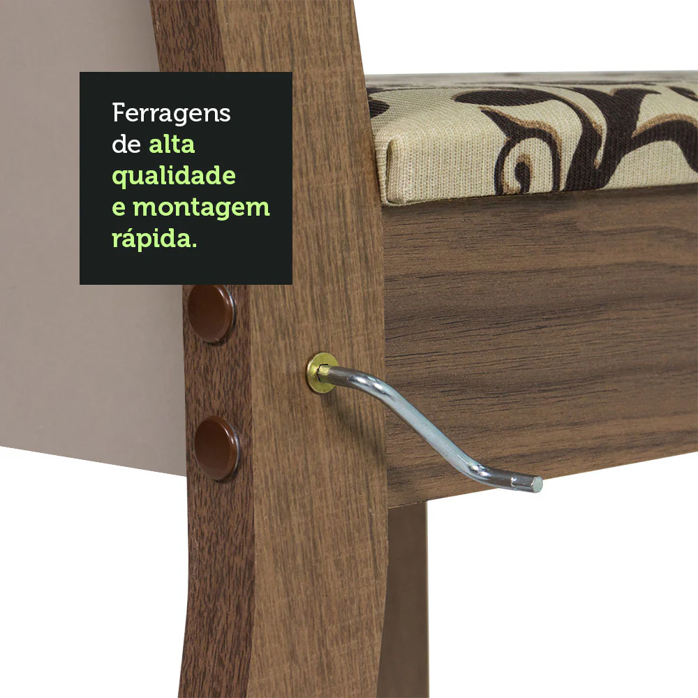 Conjunto Sala de Jantar Mesa Tampo de Vidro 4 Cadeiras Rustic/Crema/Bege Marrom Tifani Madesa - Image 7