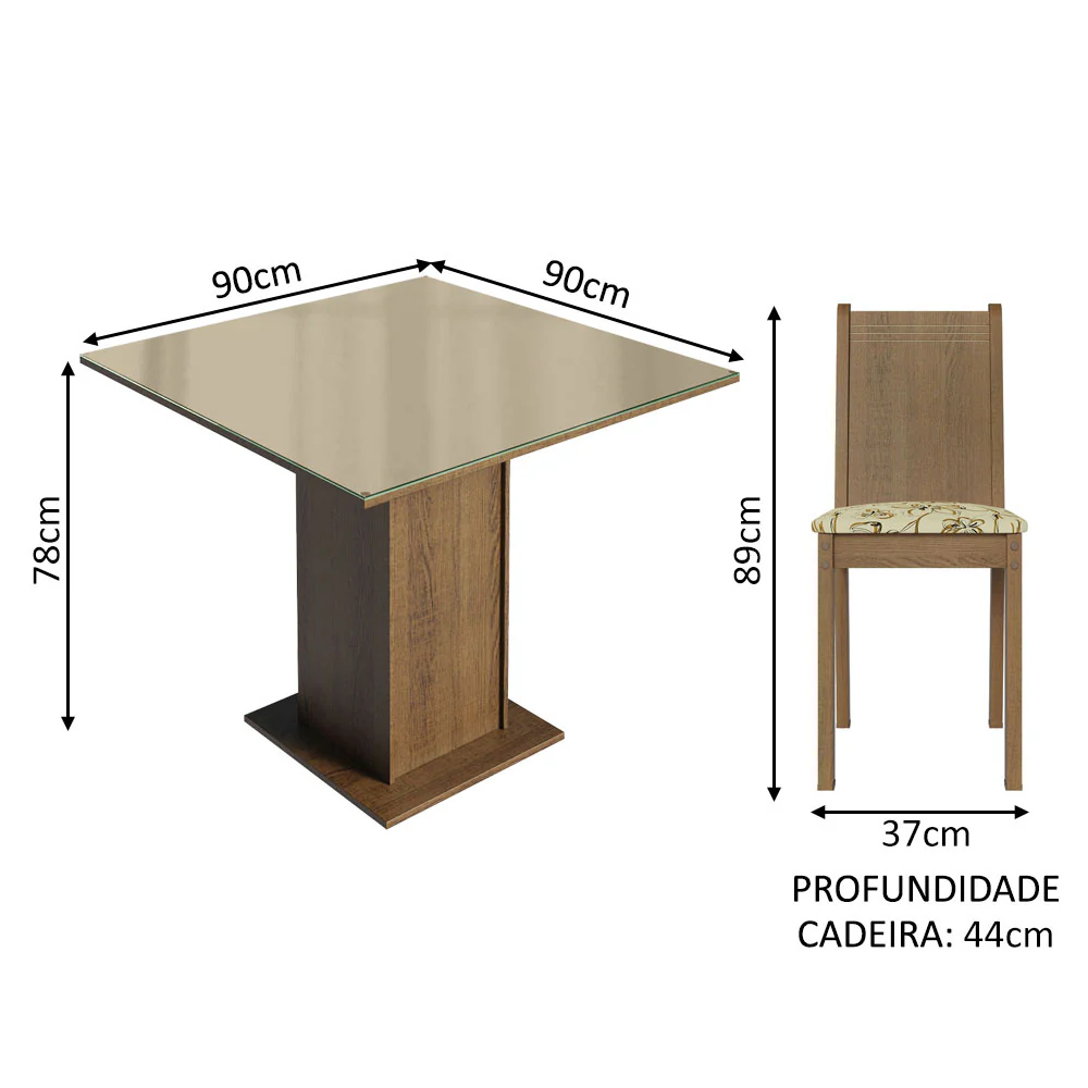 Conjunto Sala de Jantar Mesa Tampo de Vidro 4 Cadeiras Rustic/Crema/Lírio Bege Perla Madesa - Image 3