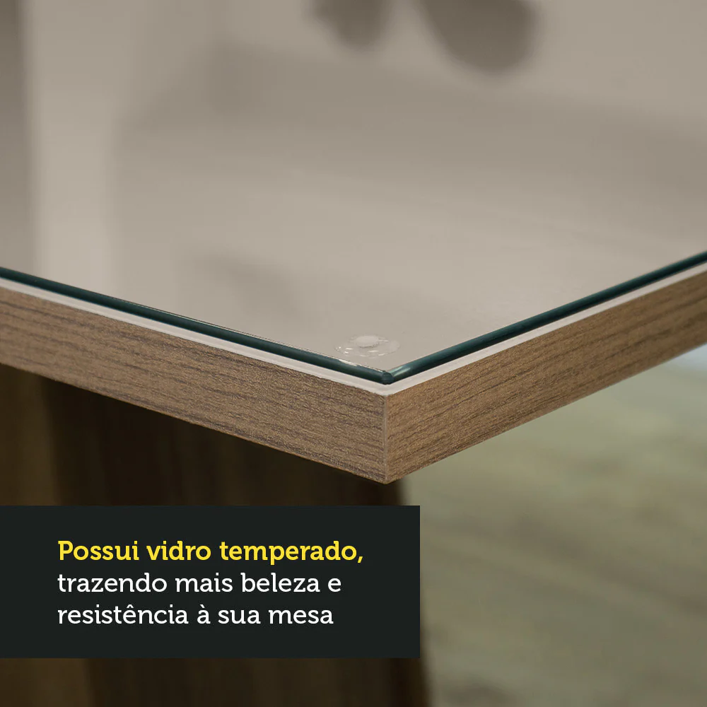 Conjunto Sala de Jantar Mesa Tampo de Vidro 4 Cadeiras Rustic/Crema/Lírio Bege Perla Madesa - Image 5