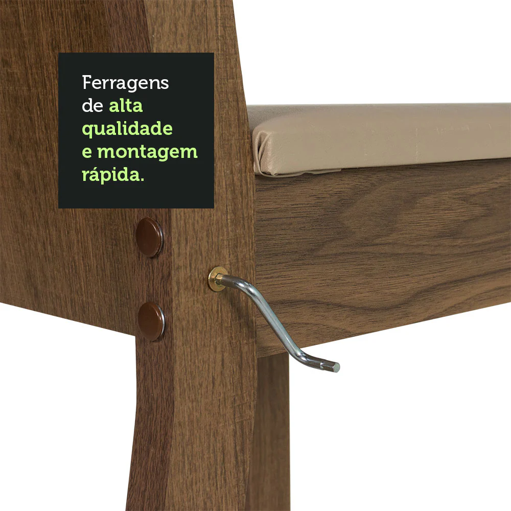 Conjunto Sala de Jantar Mesa Tampo de Vidro 4 Cadeiras Rustic/Crema/Sintético Bege Perla Madesa - Image 6