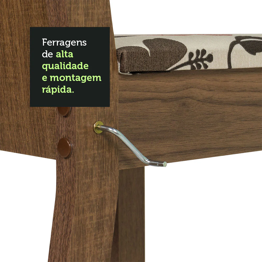 Conjunto Sala de Jantar Mesa Tampo de Vidro 4 Cadeiras Rustic/Hibiscos Kiara Madesa - Image 8