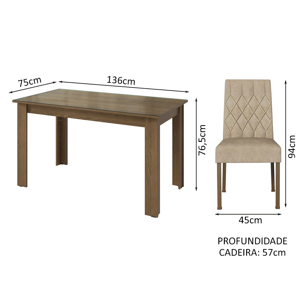 Conjunto Sala de Jantar Mesa Tampo de Vidro 4 Cadeiras Rustic/Imperial Celina Madesa - Image 3