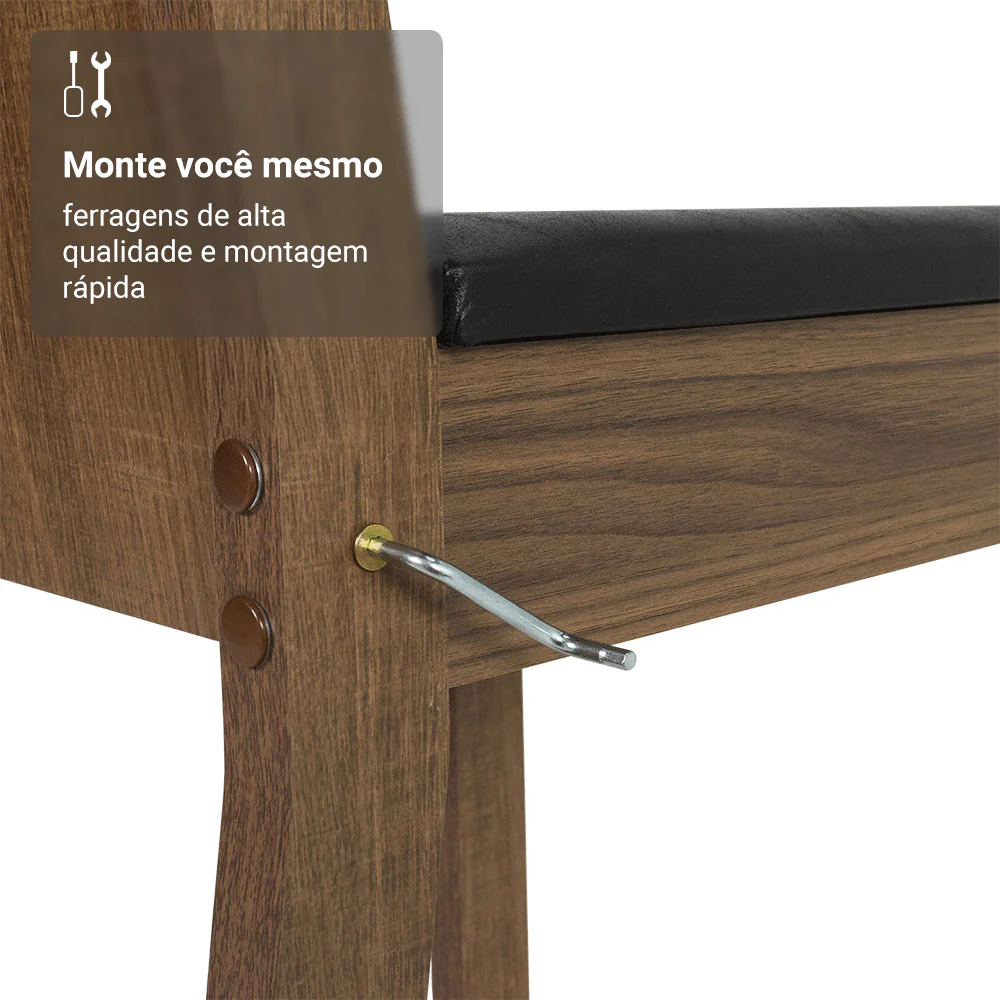 Conjunto Sala de Jantar Mesa Tampo de Vidro 4 Cadeiras Rustic/Preto Camélia Madesa - Image 8