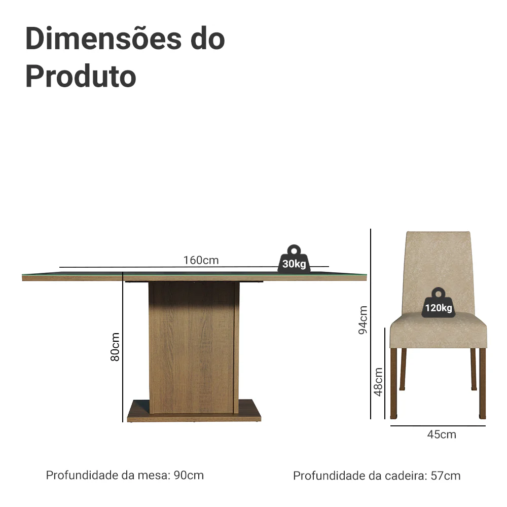 Conjunto Sala de Jantar Mesa Tampo de Vidro 4 Cadeiras Rustic/Preto/Imperial Avril Madesa - Image 2