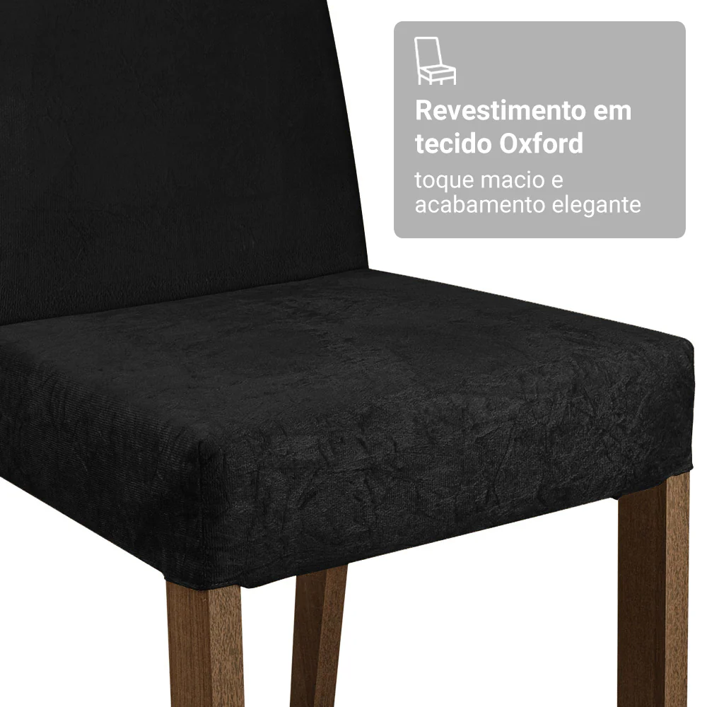 Conjunto Sala de Jantar Mesa Tampo de Vidro 4 Cadeiras Rustic/Preto/Oxford Avril Madesa - Image 6