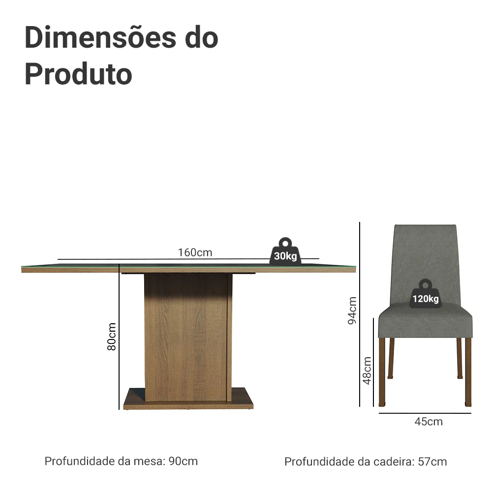 Conjunto Sala de Jantar Mesa Tampo de Vidro 4 Cadeiras Rustic/Preto/Silver Avril Madesa - Image 2