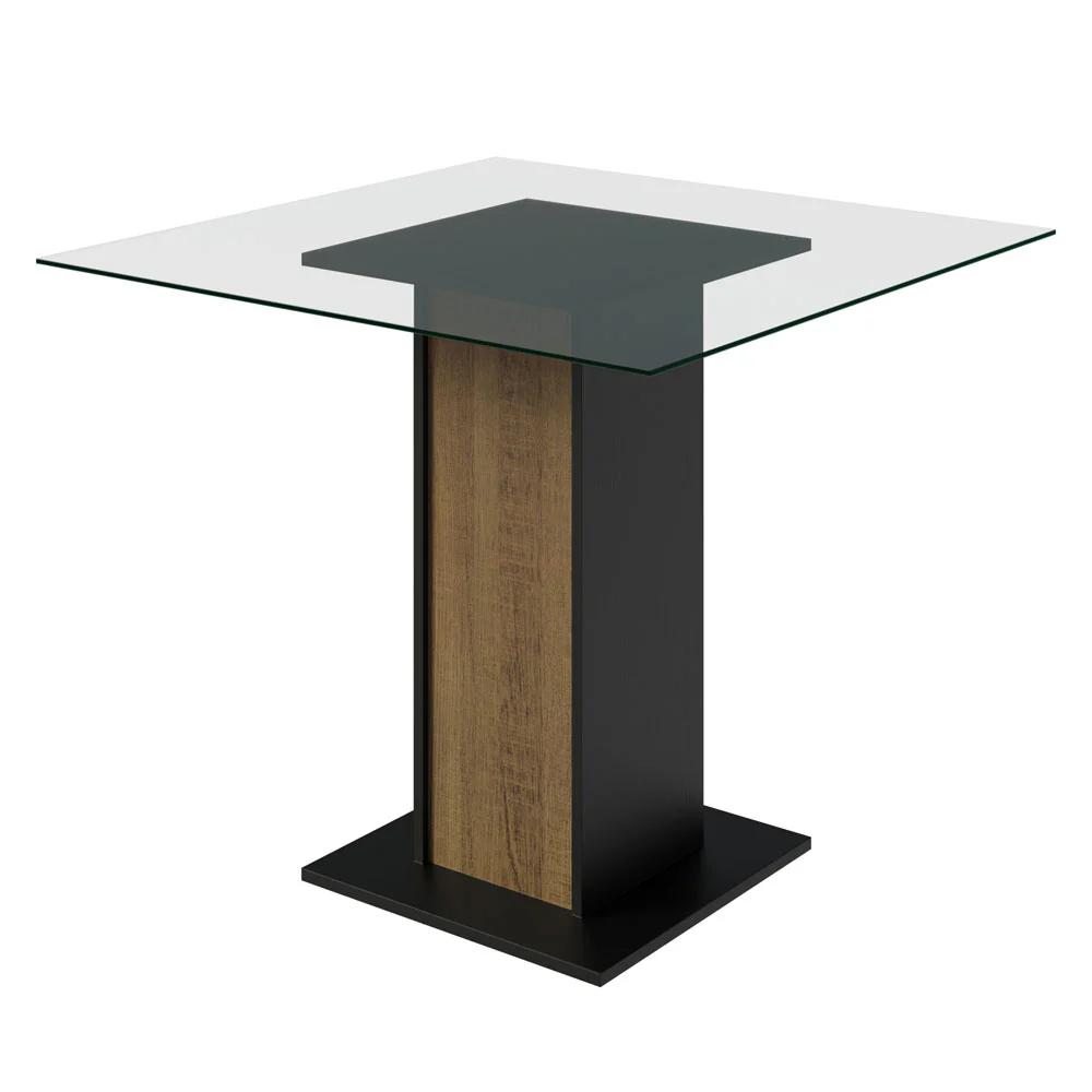 Conjunto Sala de Jantar Mesa Tampo de Vidro 4 Cadeiras Rustic/Preto/Silver Ivy  Madesa - Image 5