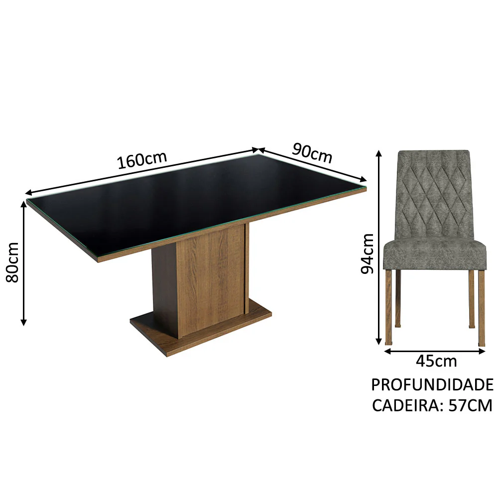 Conjunto Sala de Jantar Mesa Tampo de Vidro 4 Cadeiras Rustic/Preto/Silver Marilia Madesa - Image 6