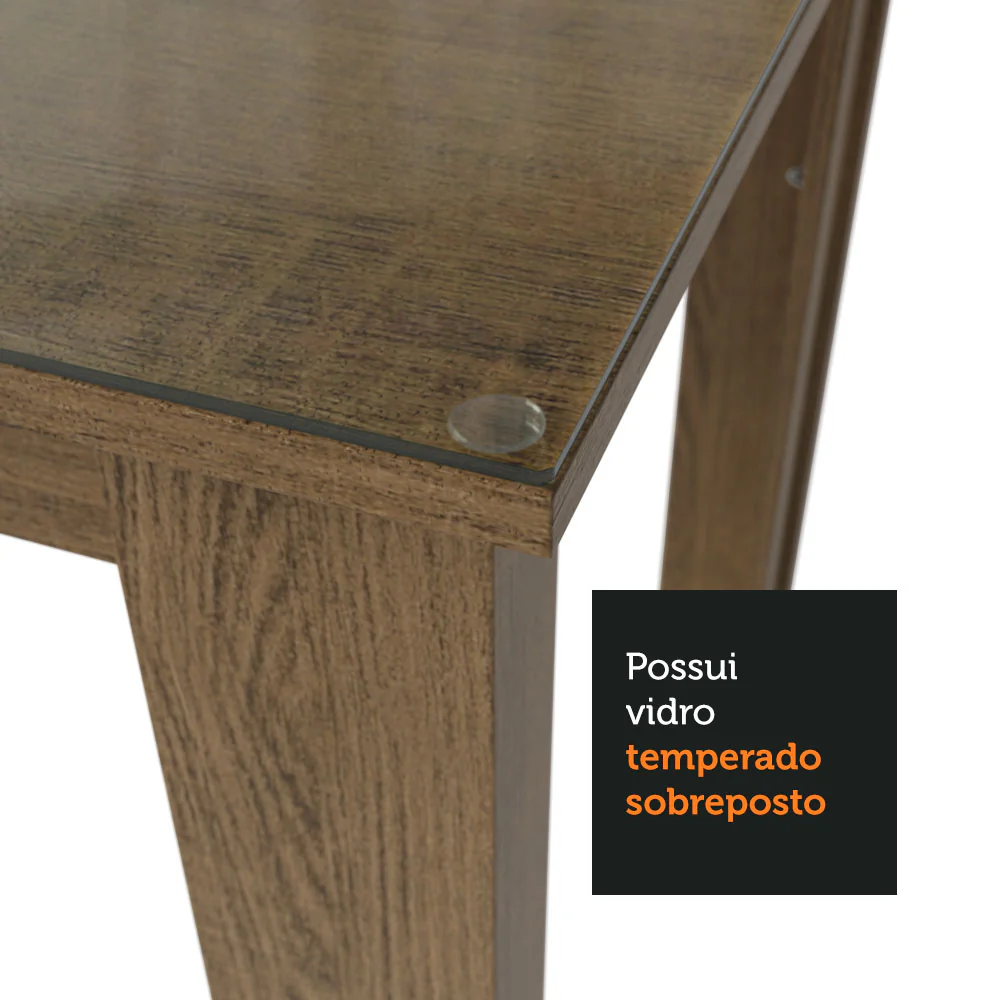 Conjunto Sala de Jantar Mesa Tampo de Vidro 4 Cadeiras Rustic/Silver Celina Madesa - Image 8