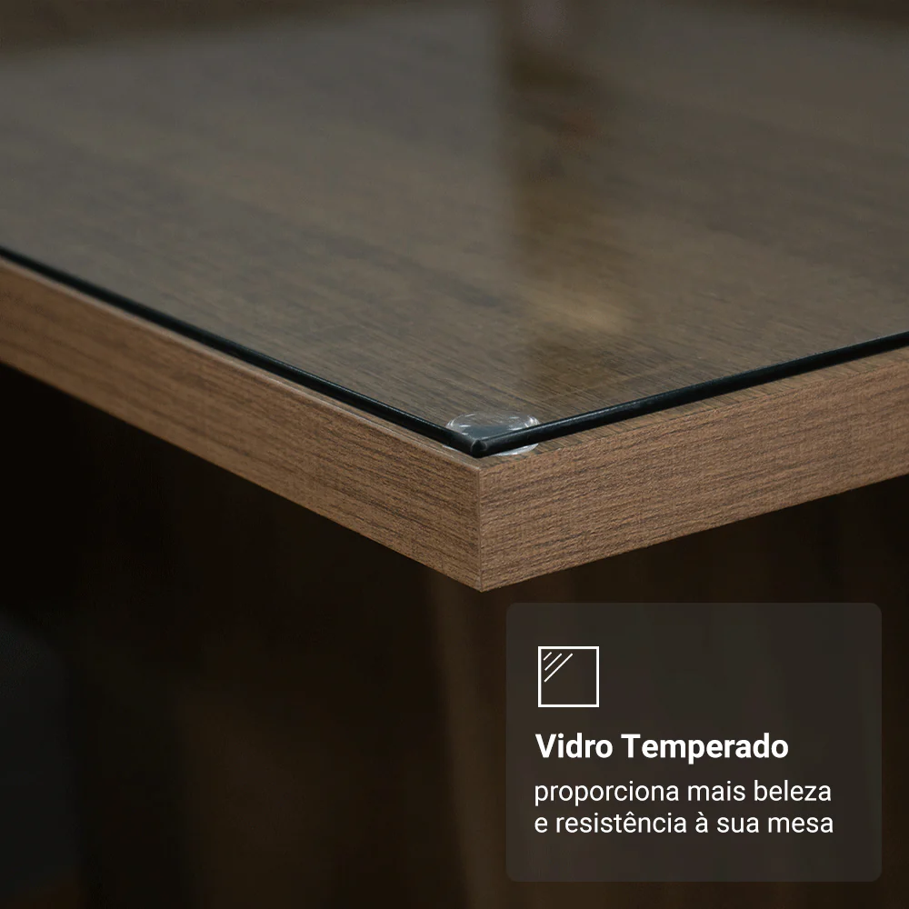 Conjunto Sala de Jantar Mesa Tampo de Vidro 4 Cadeiras Rustic/Silver Porto Madesa - Image 7