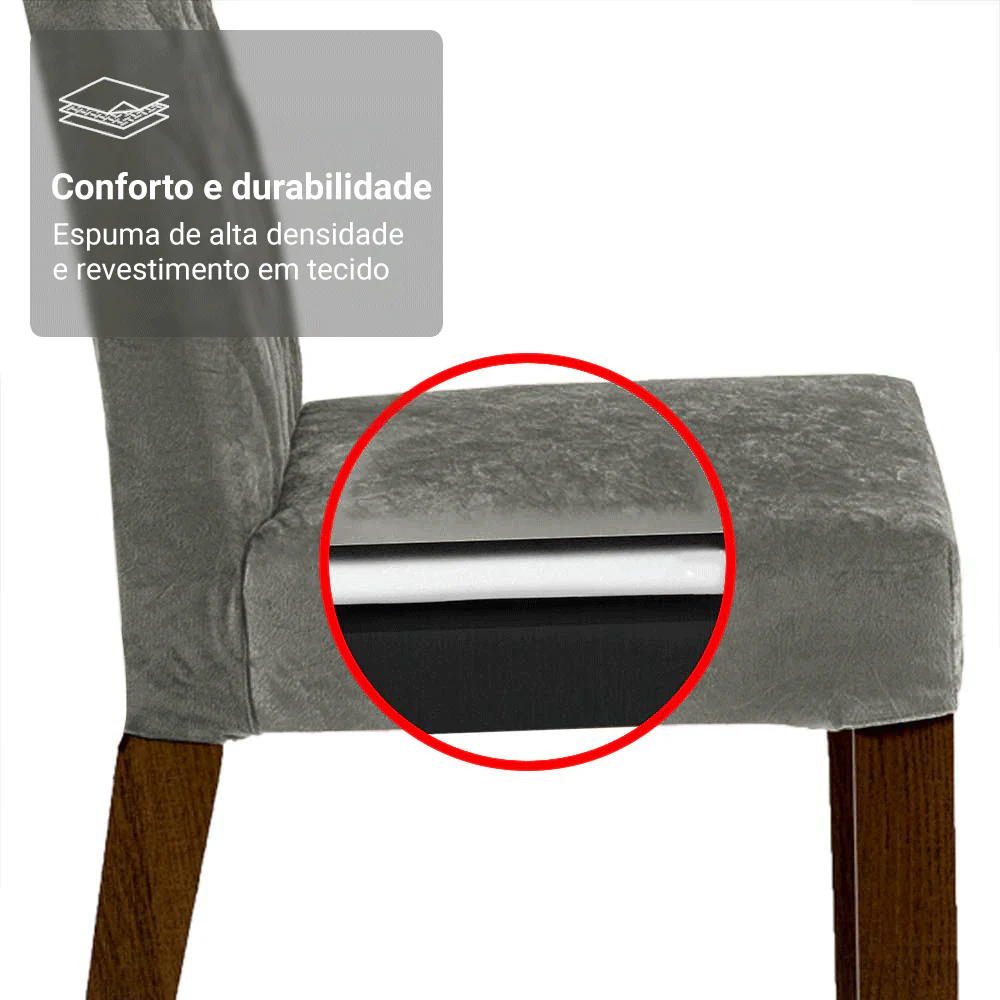 Conjunto Sala de Jantar Mesa Tampo de Vidro 4 Cadeiras Rustic/Silver Reale Madesa - Image 9
